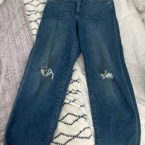 Express Blue Straight Leg Jeans with Distressed Details